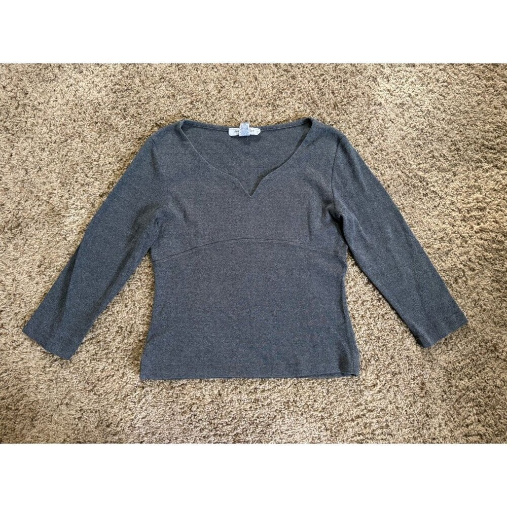 Womens Long Sleeve Top Gray Ribbed Knit Square Neck Babydoll Y2k 90s Street L